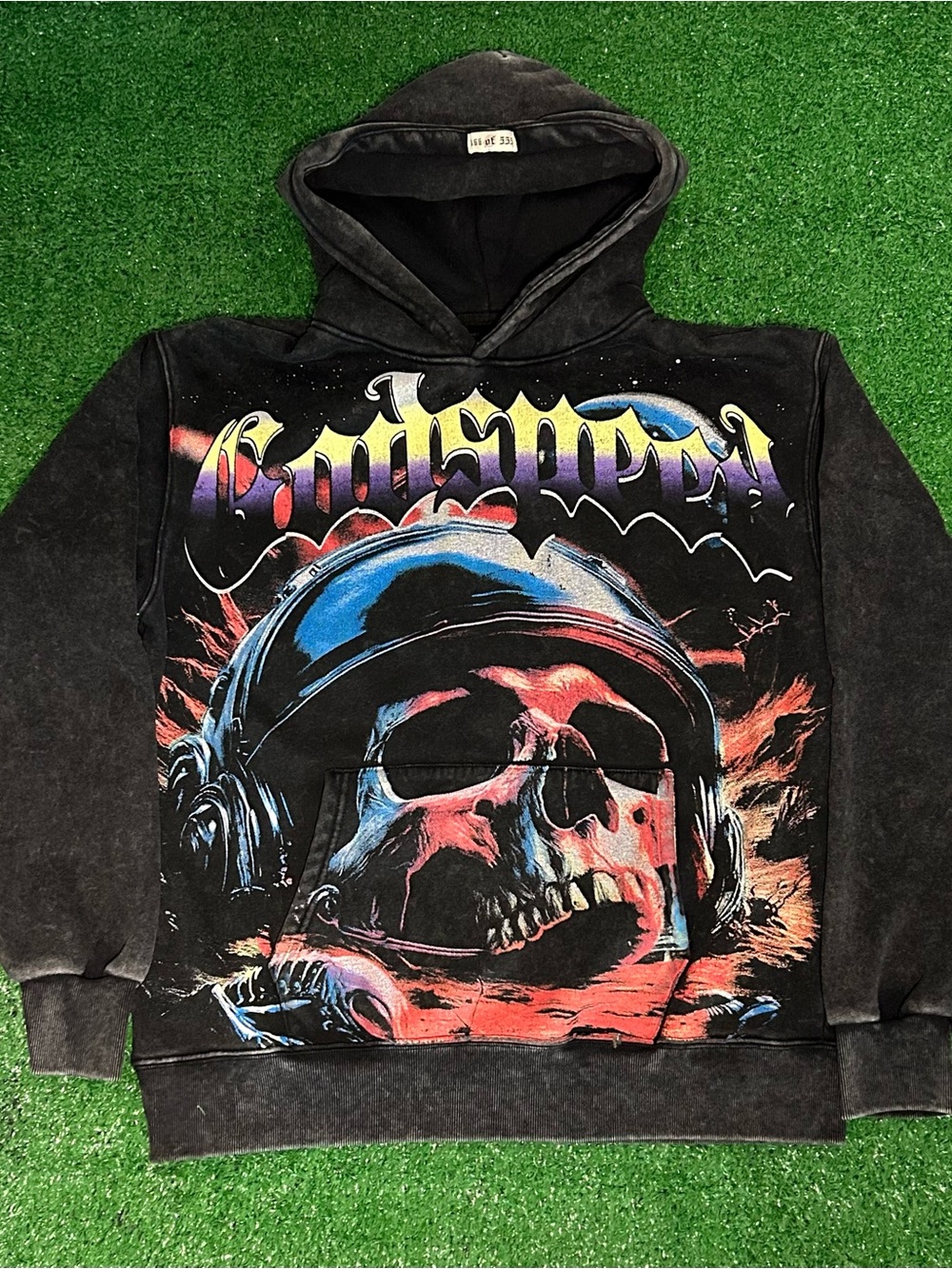 GodSpeed Men's Black Graphic Skull Astronaut Crewneck Hoodie